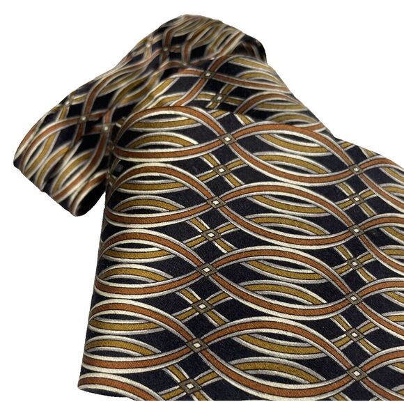 COUNTESS MARA Men's 100% Silk Classic Necktie Designer Black Gold Brown 57" - Picture 7 of 8